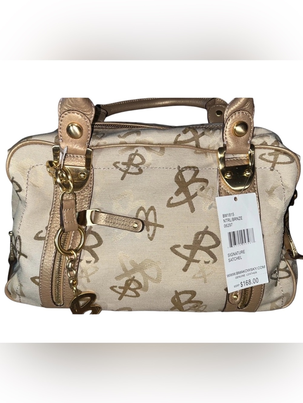 b. makowsky Bronze Logo Print Satchel with Gold Hardware